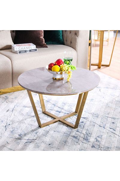 Danube Home Beaver Coffee Table  L80xW80xH45cm - Grey Marble / Brushed Gold