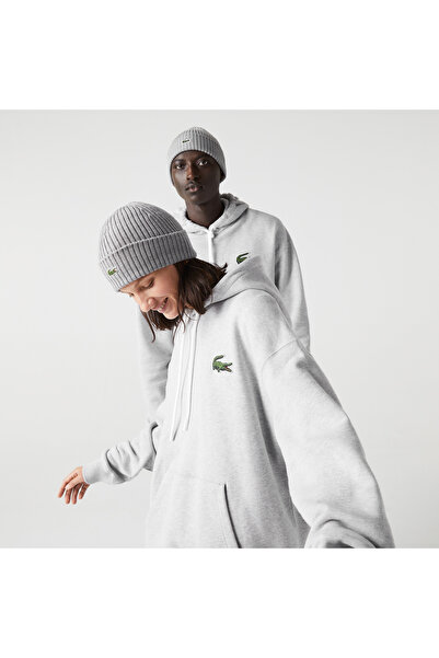 Lacoste Unisex Loose Fit Kapüşonlu Gri Sweatshirt