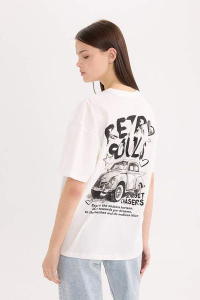 DeFacto Νέα σεζόν Oversize Wide Fit Crew Neck με στάμπα με κοντομάνικο μπλουζάκι