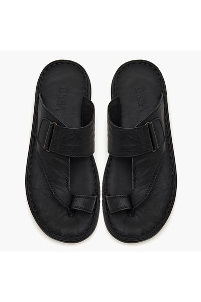 Desa Men's Black Leather Slippers