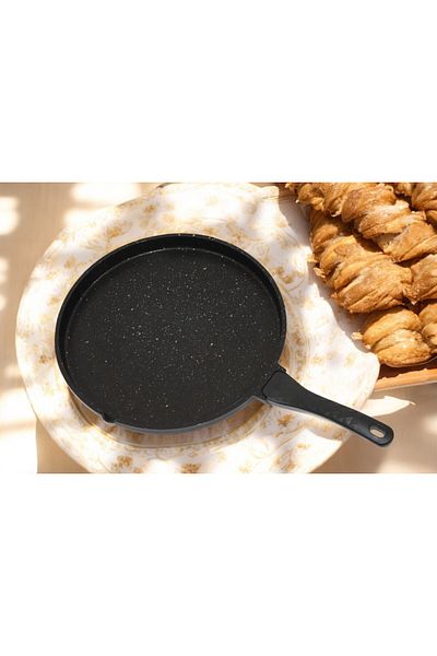 COOKCASE 34cm Gray Granite Cast Pancake Pan - 3cm Depth