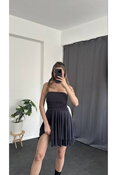 RosePearl Γυναικείο φόρεμα στράπλες διπλής στρώσης σε μαύρο χρώμα