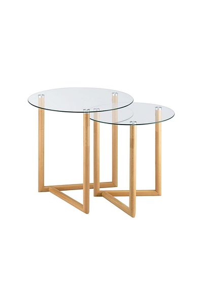 Danube Home Bryner Glass Nesting Table Set of 2  L48xW48xH48cm - Natural Oak