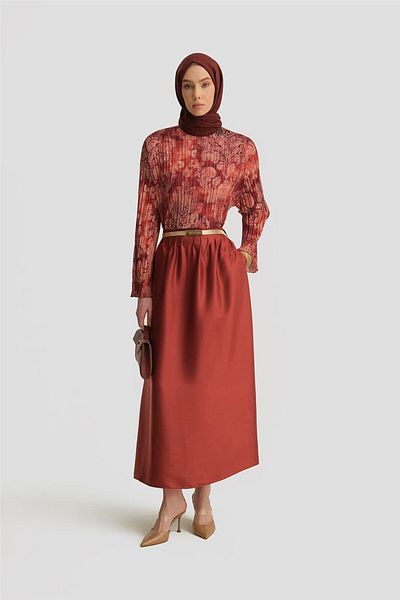 Armine Ribbed Satin Skirt 25Y1803 Dark Red