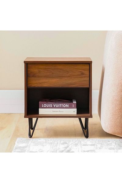 Danube Home Rabat End Table with Storage  L48xW40xH55cm - Walnut/Black