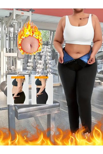 SAUNA SUIT Colanți cu corset termic pentru modelarea corpului, cu bandă în talie pe 3 niveluri