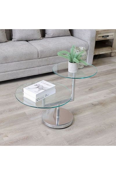 Danube Home Kadita End Table  L85xW55xH56cm - Chrome Plated / Clear Glass
