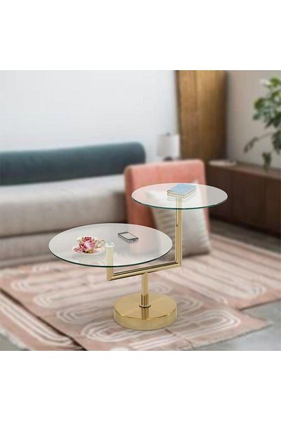 Danube Home Kadita End Table  L85xW55xH56cm - Satin Brass / Clear Glass