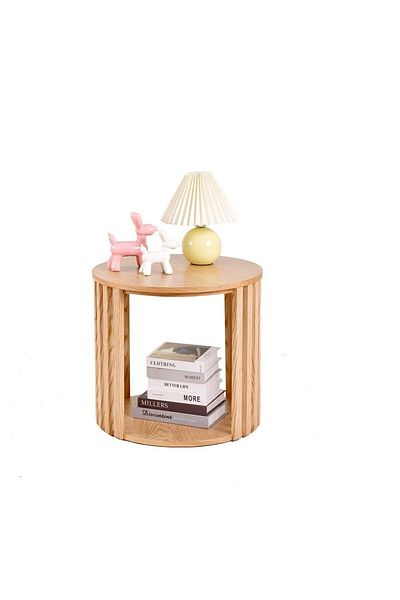 Danube Home Ella Round End Table  L50xW50xH45cm - Ash Veneer/Natural