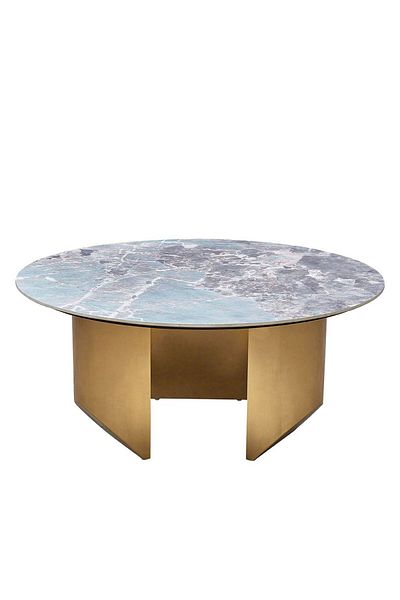 Danube Home Conley Sintered Stone Round Coffee Table  L100xW100xH45cm - Green/Gold