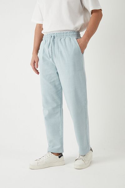 JR Boutique Pantaloni largi, elastici, cu aspect de in, pentru bărbați - albastru
