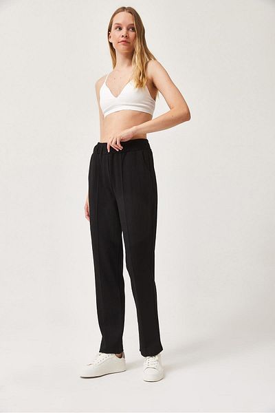 CALİENTE Extra Lycra Tube Leg Elastic Waist Knitted Trousers Black