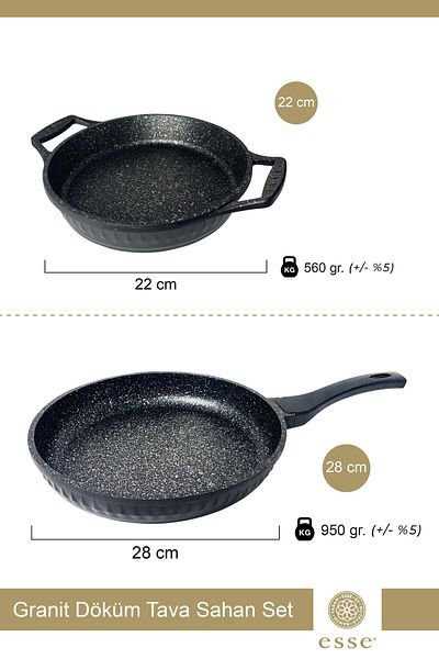 Esse 28 cm Pan and 22 cm Sahan Granite Casting Set - Black E0075