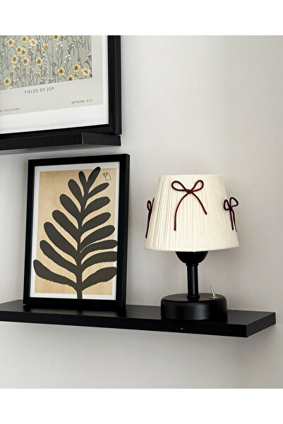 Maison Avf Krem Kadife Süet Bordo Fiyonk Kurdele Kablosuz Masa Lambası Siyah ...