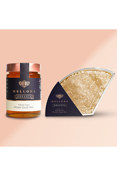Mellona Organik Yüksek Yayla 450 gr Süzme Çiçek Balı+ 360 gr Karakovan Petekl...