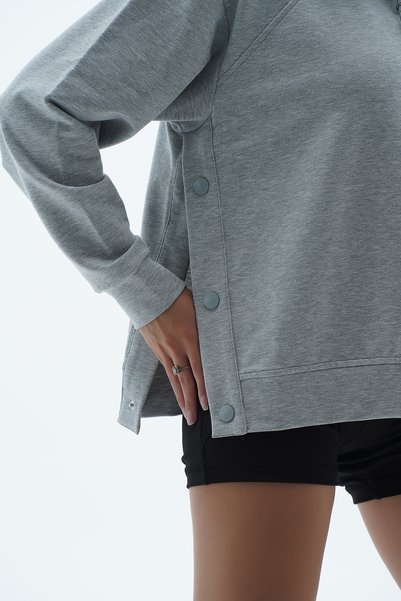 George Phoenix Daily Core - Gray Melange Oversize Half Zipper Sweatshirt