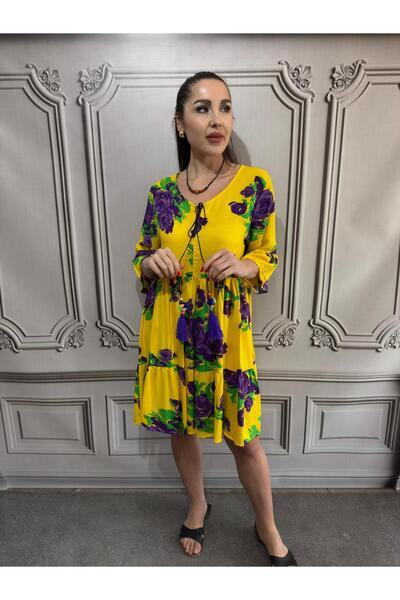 AGORATEKSTİL Rochie scurtă de damă din țesătură din viscoză cu model de trand...