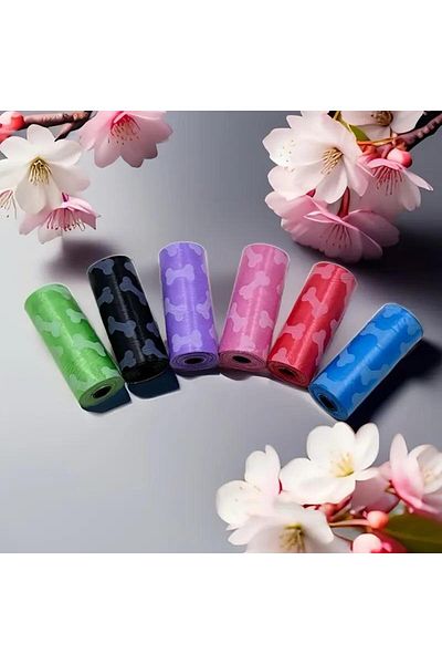 jetfast 4 Rolls 60 Pcs Paw Pattern Cat Dog Poop Bag for Pets