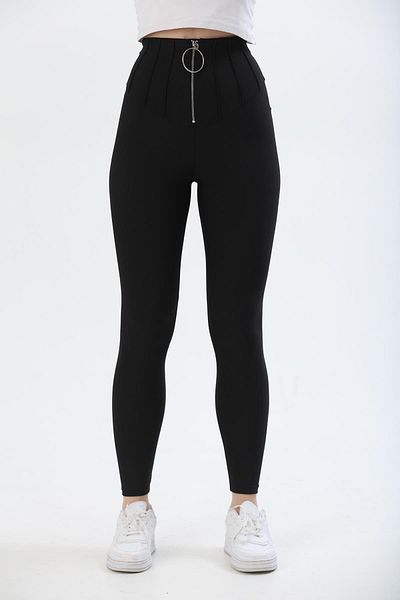 CALİENTE Leggings negri cu fermoar cu talie înaltă