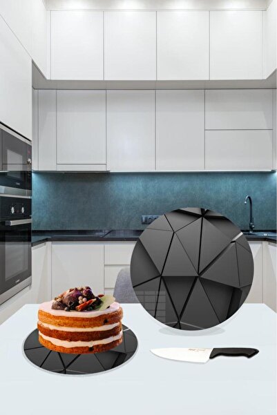 Saban Çap 27 Cm Siyah Üçgenler Desenli Cam Sunumluk Amerikan Servis Supla