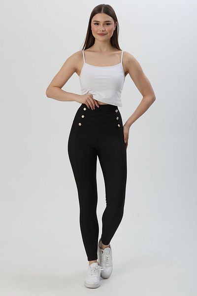 CALİENTE Leggings cu talie înaltă cu nasturi negri