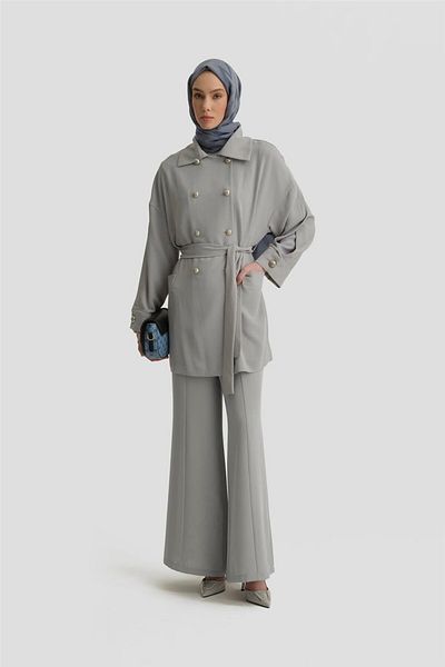 Armine Gray Sleeve Slit Double Breasted Cap 25Y7800