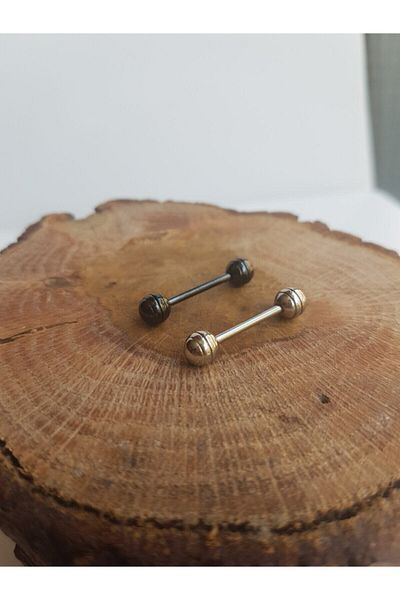 Karınca Piercing Silver Striped and Rhinestoned Tongue Piercing