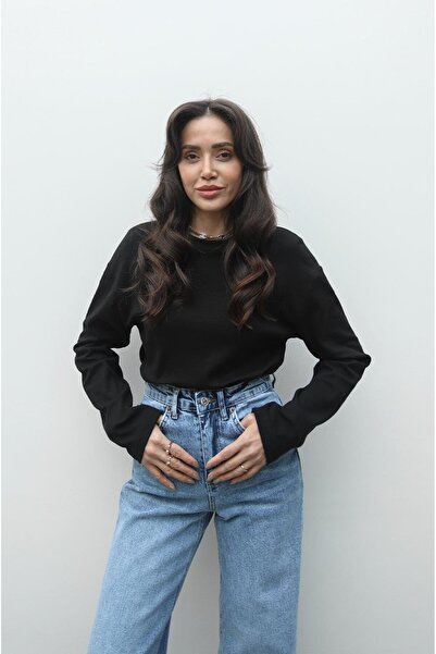 Havoş Black Interlock Textured Sweatshirt