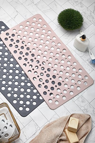 MAİN SHOP 2 Pieces of Bathroom and Shower Cabin Rectangular, Bathtub Anti-Slip Suction Cup Bath Mat Pink