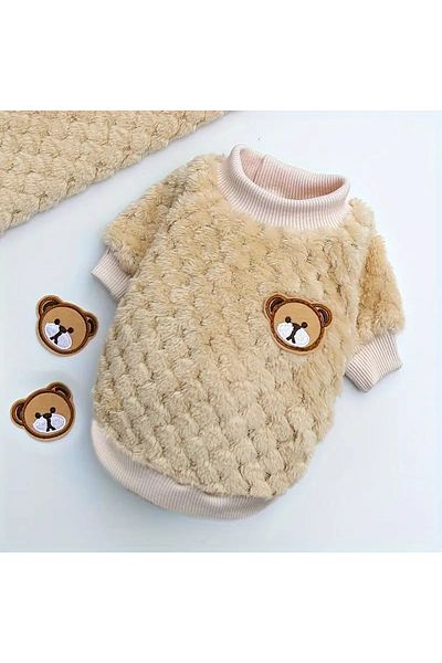 Lady Fify Red/Beige Sweater with Teddy Bear for Cat Dog