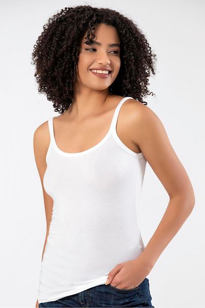 ERDEM İÇ GİYİM Weweus White Super Thin Bamboo Luxury Tank Top with Straps 231203 Bmb