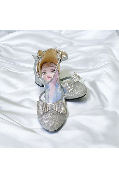 pediashoes حذاء سهرة بناتي بكعب فضي اللون