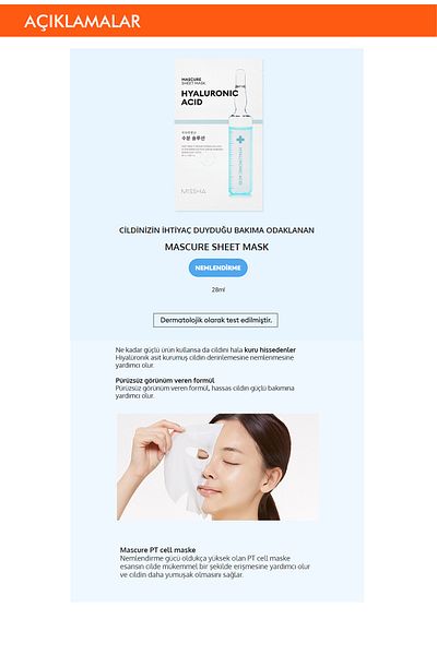 Missha HYALURONic Moisturizing Sheet Mask with ACiD Content - Mascure HyDra Solution Sheet Mask (hyaluron ACiD)