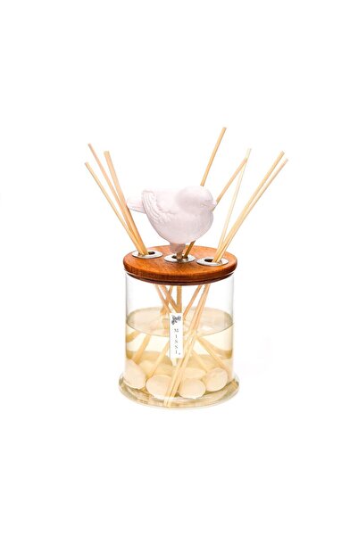 Missi 250 ml Dekorlu Masif Ahşap Kapaklı Yuvarlak Şişe Dark Amber Oda Kokusu