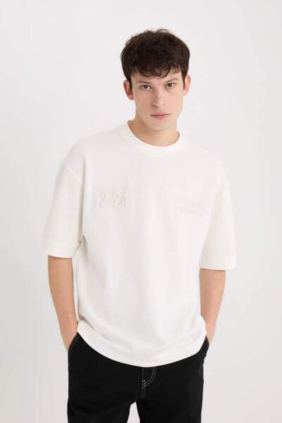 DeFacto Loose Fit Crew Neck Printed Short Sleeve Heavy Fabric T-Shirt