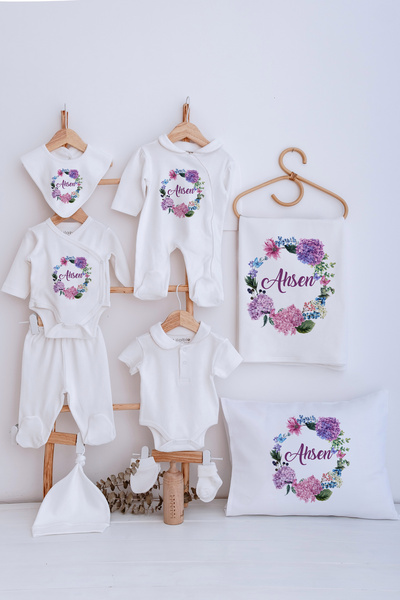 Lilabio Bebe Yaka İsme Özel Delux 12li Hastane Çıkışı Ortanca Çiçeği