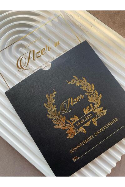 emindijital Siyah Zarflı Şeffaf Sünnet Davetiyesi - 50 Adet