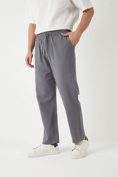 JR Boutique Ανδρικό λινό look Άνετο ελαστικό φαρδύ παντελόνι - Γκρι