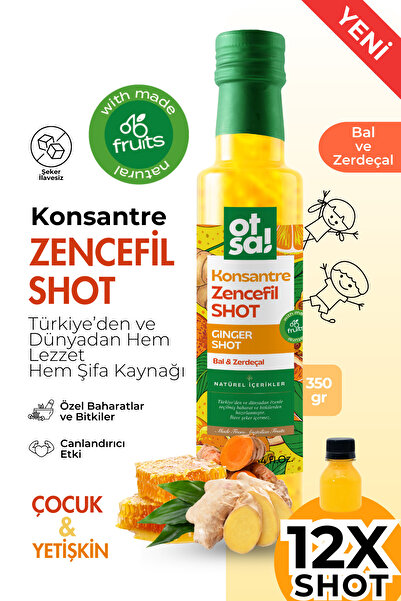 Otsa Ginger Shot, Portakal, Limon, Bal Ve C Vitamini Içeren Doğal Karışım Zencefil Shot 350g