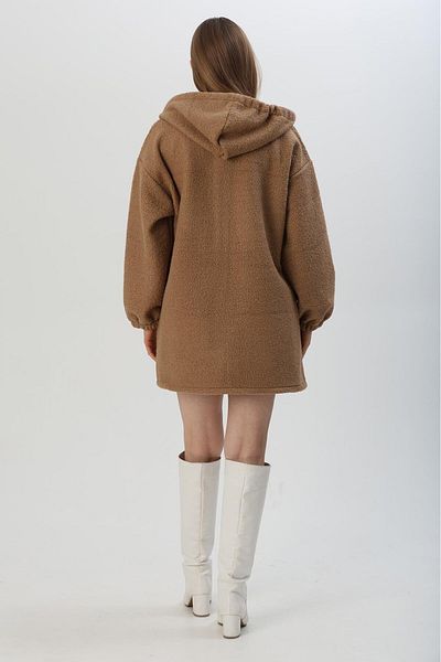 CALİENTE Boucle Pocket Hooded Plush Coat Brown