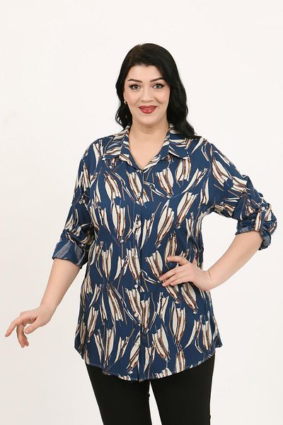 By Alba Collection Cămașă de damă, albastră, din bumbac, viscoză, mărime mare
