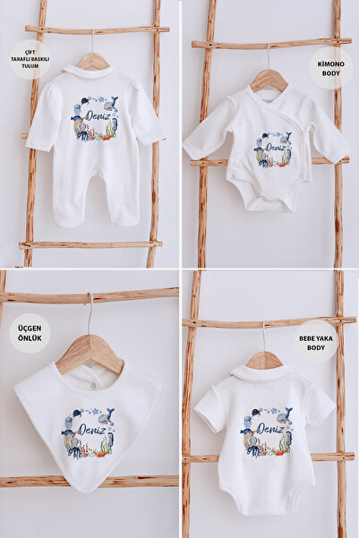 Lilabio Bebe Yaka İsme Özel Delux 12li Hastane Çıkışı Deniz Canlıları