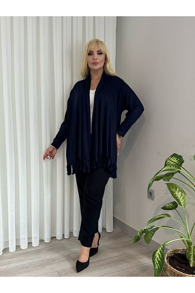 ViolettaXL Women's Large Size Asymetric Cut Tassel Detail Flexible Salaş Cardigan