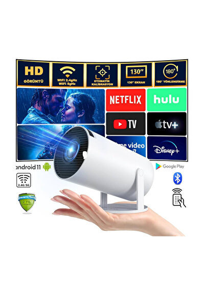 Kumsal Hediyelik Taşınabilir Android Sinema Projeksiyon Wifi Destekli En Güncel Sürüm Akıllı Projektör Beyaz HD