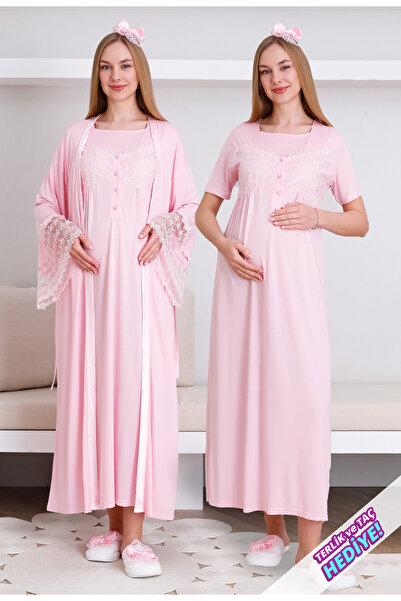 ERDENİZ TEKSTİL ثوب نوم للحوامل مزين بالدانتيل للرضاعة الطبيعية / ملابس حجاب ...