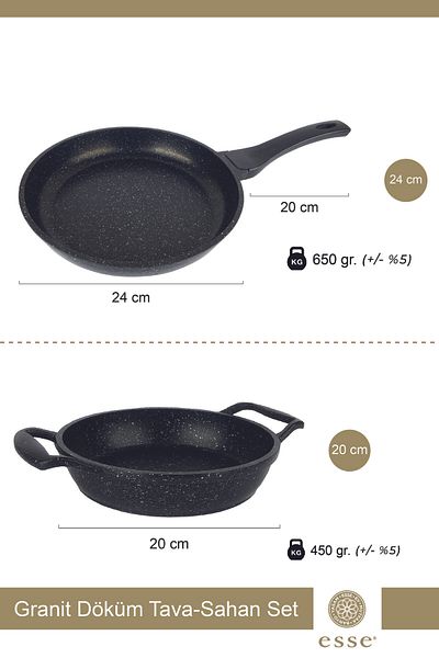 Esse 24 cm Pan and 20 cm Pan Set - Granite Casting, Black E0077