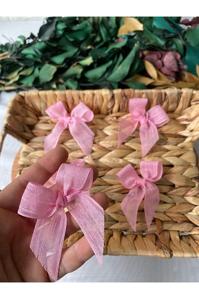 la minör Pink Plain Linen Ribbon Ready Bow -25 Pieces