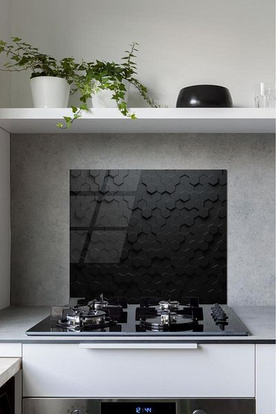 Saban 60 X 70 cm Black Hexagon Patterned Glass Stove Protector