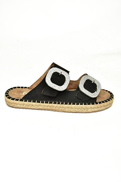 Fox Shoes U250230102 Чорні замшеві тапочки для жінок з каменем