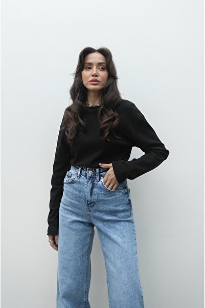 Havoş Black Interlock Textured Sweatshirt